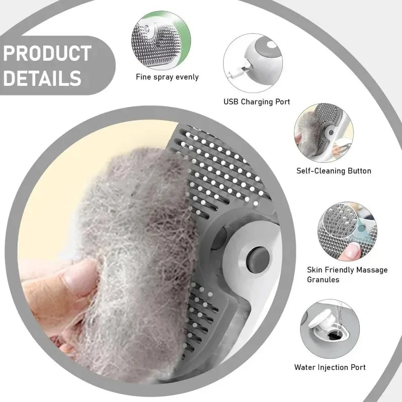 USB Rechargeable Cat Grooming Tool 3 in 1 Electric Steam Spray Comb Silent Massage Brush for Cat with Water Tank